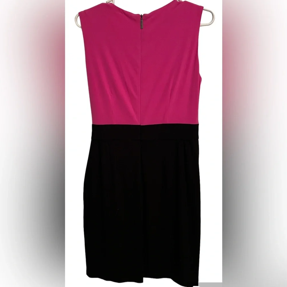 Donna Ricco Sleeveless Midi Wrap Ruched Party Sheath Modest Dress Pink/Black sz6 - Picture 2 of 10